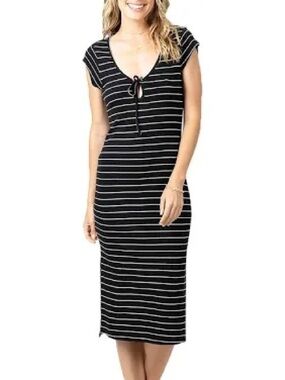 Rip Curl Black and White Striped Keyhole Midi Dress
